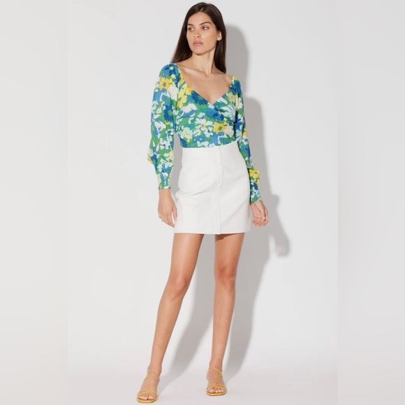 Walter Baker Tops - Walter Baker Green Disco Floral Kimora Crop Top Off Shoulder Smocked Size Medium